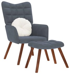 sötétszürke bársony pihenőfotel zsámolynal