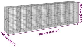 horganyzott vas gabion kosár fedéllel 700 x 100 x 200 cm