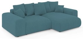 Türkiz kordbársony kinyitható tárolóhelyes sarokkanapé Luma – Ropez