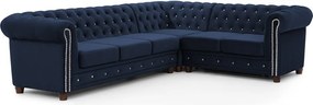Kék bársony kinyitható sarokkanapé (jobb oldali-L alakú) York Blik – Ropez