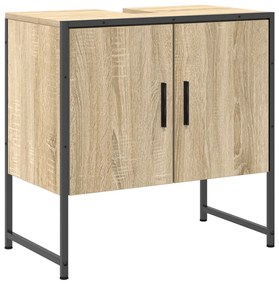3 darabos Fürdőszoba Bútor Szett Sonoma tölgy Műanyag, Fürdőszoba Tükör Polccal Sonoma tölgy 50x12x60 cm Műanyag