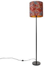 Állólámpa fekete lámpabúrával, páva mintával, piros 40 cm - Simplo