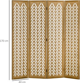 HOMCOM Fa Lattice Szobaelválasztó Belső Összecsukható Paraván 4 Panelel Természetes Fa 160 x 170 cm | Aosom