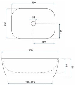 REA-U4700 - BELINDA pult fölé helyezhető mosdó 25x36 cm kerámia/bézs/kőhatás