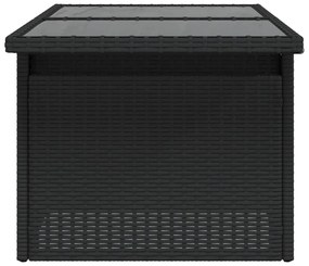 fekete polyrattan üveglapos kerti asztal 100 x 55 x 73 cm