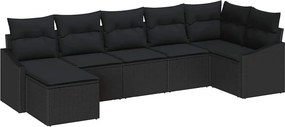vidaXL Kanapé Szett párnával 7 pcs Fekete polirattan