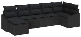 vidaXL Kanapé Szett párnával 7 pcs Fekete polirattan
