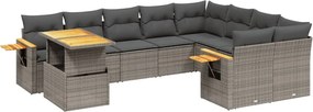 vidaXL 10 részes szürke polyrattan kerti ülőgarnitúra párnákkal