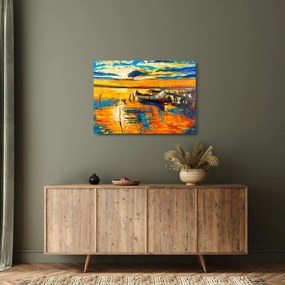 Kép - Hajó naplementekor (üvegen) (70x50 cm)