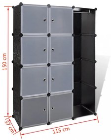fekete/fehér szekrény 9 tárolórekesszel 109x36,5x143 cm