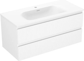 Mexen Rivel fürdőszobai szekrény 100 cm-es Vela mosdóval, 2 fiókos, barázdált, fehér matt - 91A20-10047-2-BFF01-W23M01