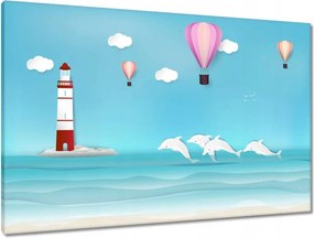 Vászonkép 90x60 Lámpás lufik és delfinek