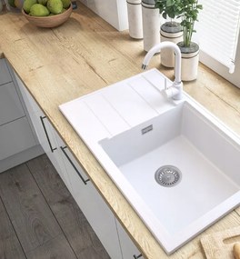 SINK Quality Mosogató minőségi Ferrum New 8010, 1 kamrás gránit mosogató 800x500x210 mm + arany szifon, fehér, SKQ-FER.8010.WH.XG