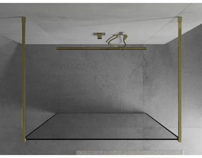 Mexen Kioto, átmenő zuhany paraván 120 x 200 cm, 8mm üveg tiszta / fekete mintás, arany- 800-120-002-50-70