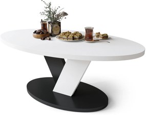 Mazzoni LOVA Fehér/Fekete - OVÁLIS DOHÁNYZÓASZTAL 110x60 cm MODERN KÁVÉZÓ ASZTAL