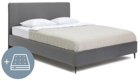 Szürke kárpitozott franciaágy matraccal, ágyráccsal 180x200 cm Noira Slim – Bonami Selection