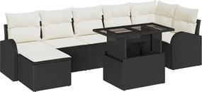 vidaXL Kerti Kanapé Szett tárolóval 8 pcs Fekete és Krém polirattan