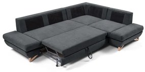 Kihúzható, jobbos L-alakú kárpitozott sarokkanapé tárolóval AVESTA, antracit