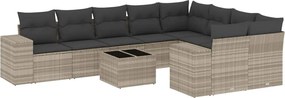 vidaXL 10 részes világosszürke polyrattan kerti ülőgarnitúra párnákkal