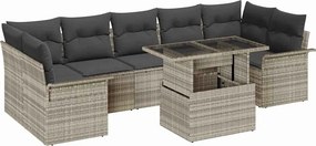 vidaXL Kerti Kanapé Szett párnával 8 pcs Világosszürke Poli rattan