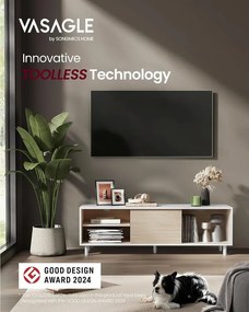 VASAGLE TV-állvány szerszámmentes összeszereléssel (akár 60" TV-hez), 140 x 39 x 45 cm, fehér