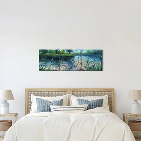 Kép - olajfestmény, Nyári este a tónál (órával) (90x30 cm)