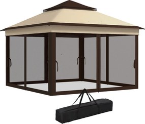 Outsunny Összecsukható Pavilon 3x3x2.7m Kerti Napernyő Állítható Kétrétegű Tető Magassággal Szúnyogháló UV30+ Védelemmel Vízálló és Hordtáskás Kültéri