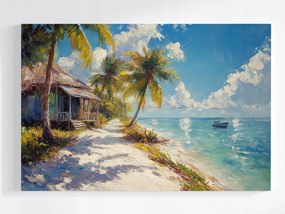 Poszter Tájkép Hawaii Óceán Tengerpart Pálmafák Kunyhó 60x40