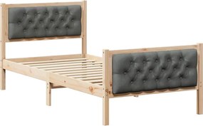 vidaXL Ágykeret fejtámlával Sötétszürke 90 x 200 cm Tömör fenyőfa