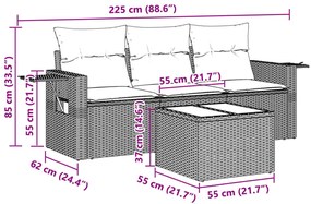 4 részes világosszürke polyrattan kerti ülőgarnitúra párnákkal