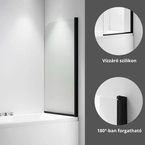 Stuxi Ravenna Black 75x140 kihajtható 1 szárnyú kádparaván 6 mm vastag vízlepergető biztonsági üveggel, fekete elemekkel