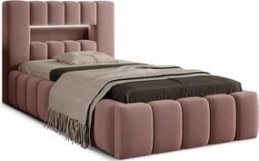 Rózsaszín kárpitozott ágyneműtartós egyszemélyes ágy ágyráccsal 90x200 cm Lamica – ELTAP