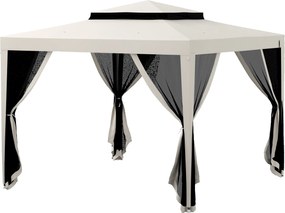 Outsunny Kerti Pavilon 3x3 m Állítható Kültéri Napernyő 4 Oldali Szúnyoghálóval, Dupla Tetővel és UV Ellenálló Fém Váz a Teraszra és Pavilonra Krém |