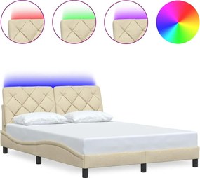 vidaXL krémszínű szövet ágykeret LED-ekkel matrac nélkül 120x200 cm