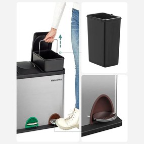 Pedálos szemetes rozsdamentes, szelektív szemétgyűjtő 45L(3 x 15L)