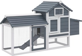 PawHut Fa Tyúkól Kültéri Ketrec 2-3 Tyúk számára 2 Drótkerítéssel Nyitható Tetővel Fészekládával És Kivehető Tálcával 150,5x54x87 cm Szürke | Aosom