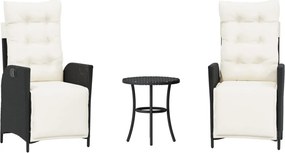 vidaXL 3 részes fekete polyrattan bisztrógarnitúra párnával