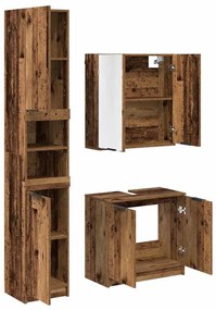 vidaXL Fürdőszobai Szekrény Szett polcokkal tárolóval Öreg fa Faanyag