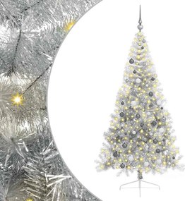 vidaXL Mesterséges, előre világított karácsonyi fa Ezüst 210 cm PET