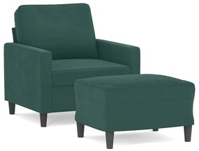 sötétzöld bársony kanapéfotel lábtartóval 60 cm