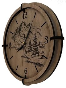 Li-Go 23676/DUB5 - Fából készült falióra 1xAA átm. 32 cm tölgy/Hegyek