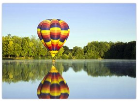 Hőlégballon a tónál képe (üvegen) (70x50 cm)