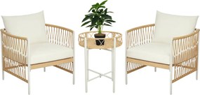 Outsunny 3 részes Rattan Kerti Bútor Szett, Terasz Bútor 2 Kerti Székkel, Kávézó Asztallal, Erkély Bútor Szett Párnákkal, Sárga+Krém | Aosom