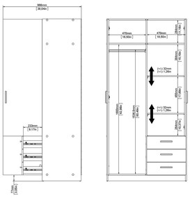 Sötétszürke ruhásszekrény 99x200 cm Sprint – Tvilum