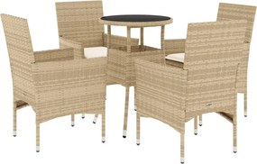 vidaXL 5 részes bézs polyrattan/üveg kerti étkezőgarnitúra párnákkal