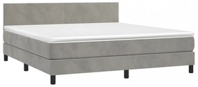 világosszürke bársony rugós és LED-es ágy matraccal 160x200 cm