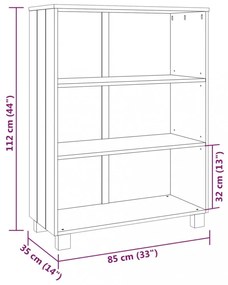 HAMAR mézbarna tömör fenyőfa könyvszekrény 85 x 35 x 112 cm