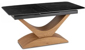 Bővíthető Márványhatású Kerámia Étkezőasztal Fekete/Tölgy Színben. ALICANTE 160-200 cm