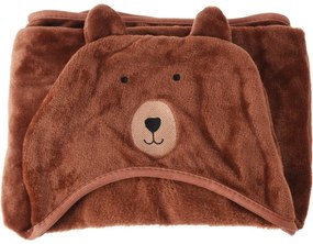 Medve fleece gyerek takaró kapucnival barna, 70 x 100 cm
