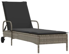 Szürke polyrattan napozóágy kerekekkel és párnával